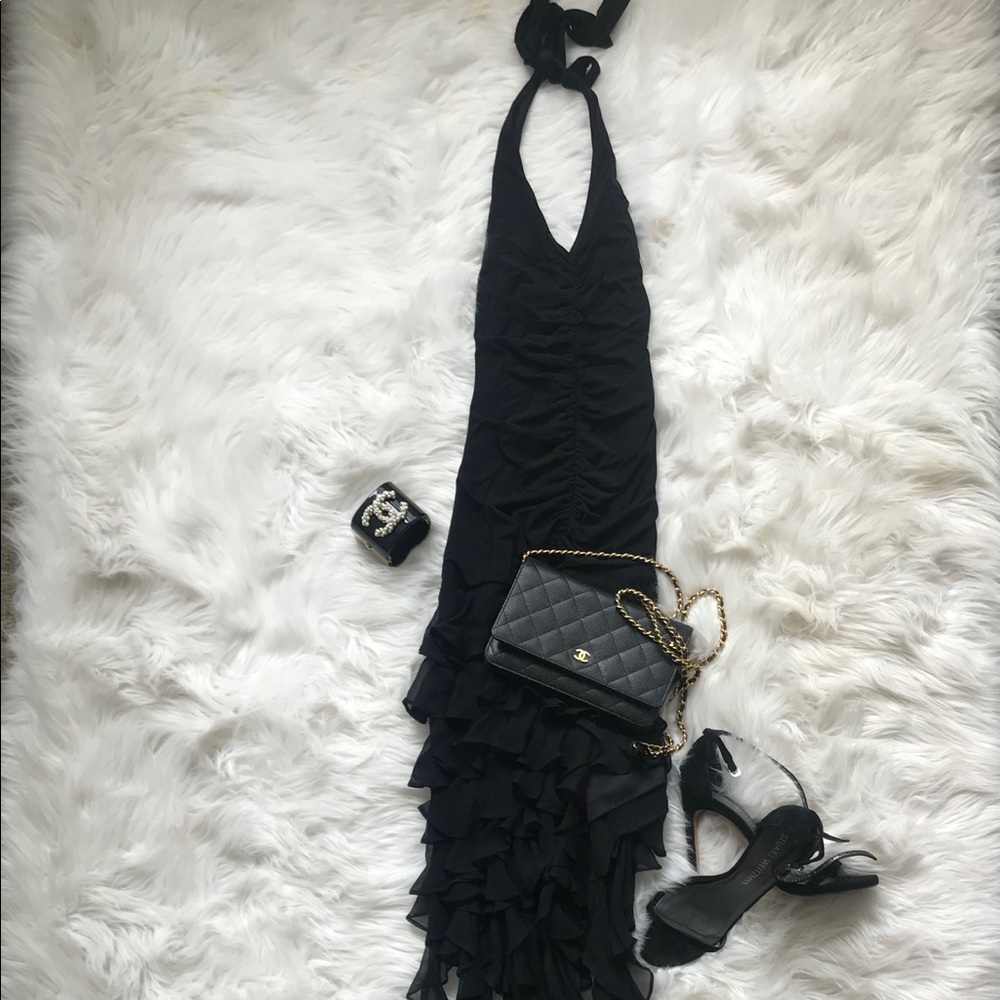 Bcbg
Black asymmetrical deep v cocktail dress